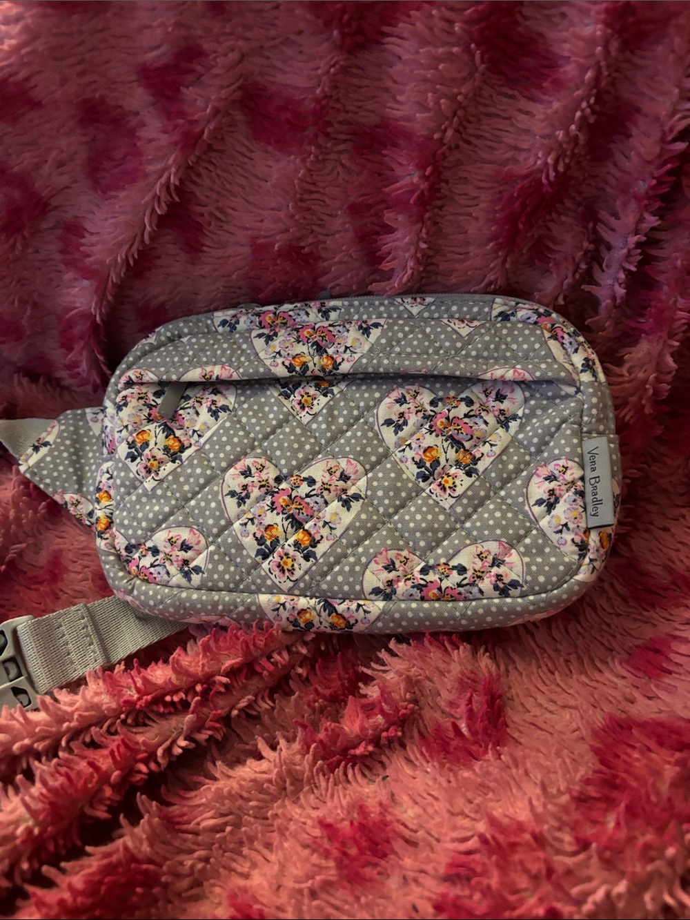 Vera Bradley Gray Quilted Crossbody with Floral Heart Print